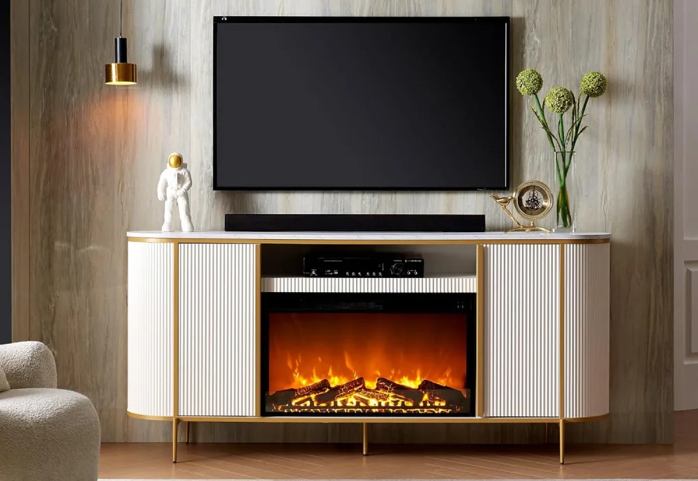 white modern electric fireplace