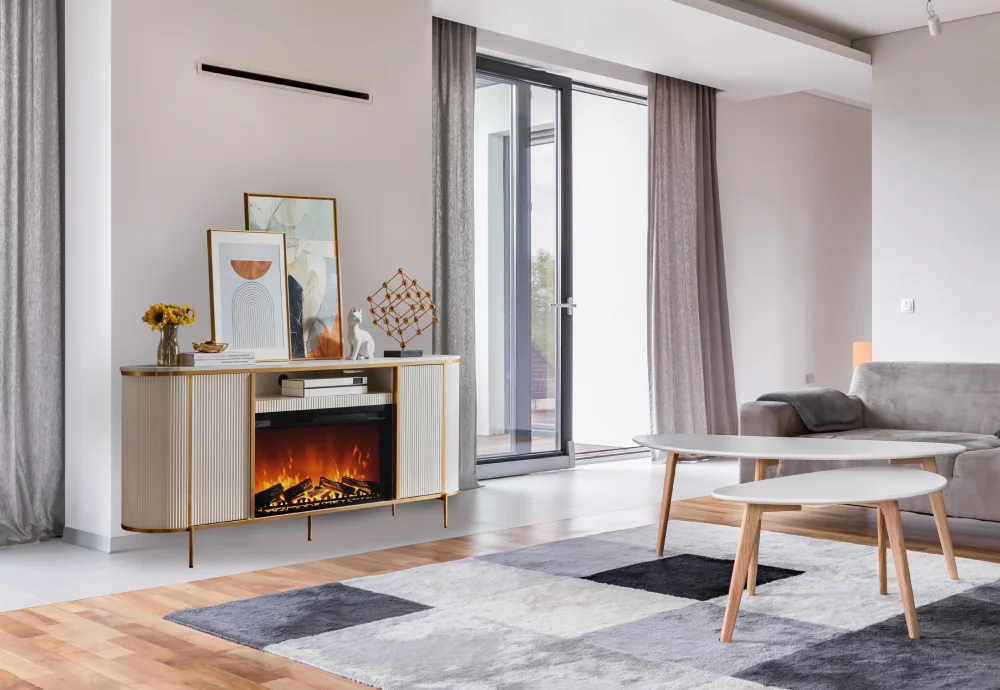 white modern electric fireplace